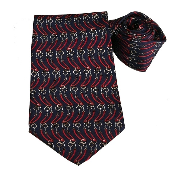 Paulo Gucci Necktie 100% Silk Hand Finished Classic Horse Bit Design Vintage - Picture 3 of 10